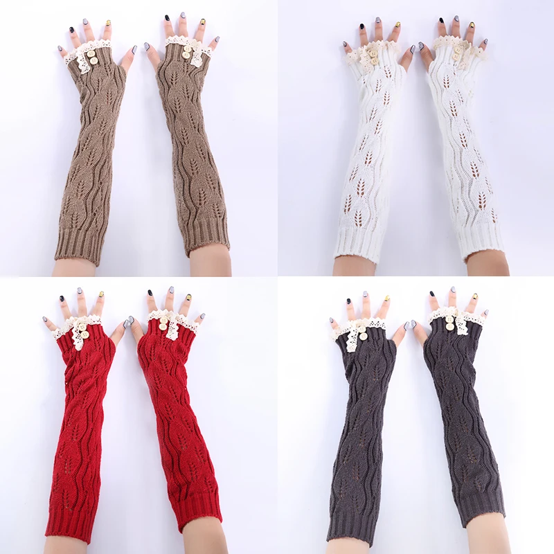 

Women Long Fingerless Gloves Elbow Gloves Warmer Knitted Mittens Punk Gothic Rock Long Arm Gloves перчатки