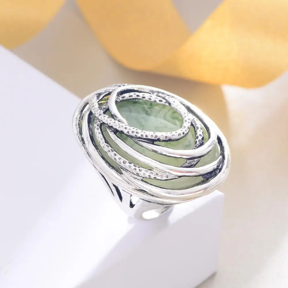 Shineland 2021 Новое поступление женское модное винтажное массивное зеленое кольцо из