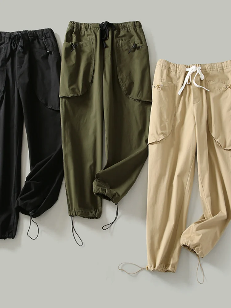 

Однотонные хлопковые мужские брюки цвета хаки, с карманами