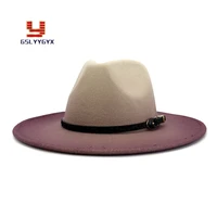 2021 hot sell wide brim spring painted fedora hat for women men formal classic jazz panama wool felt cotton party hat