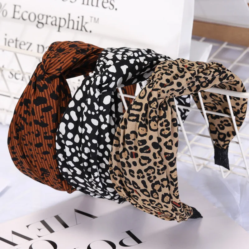 

Wide Side Leopard Knot Hairbands Headbands For Girls Headband Elastic Soft Fabric Makeup Women'S Hairband Hair Accessories