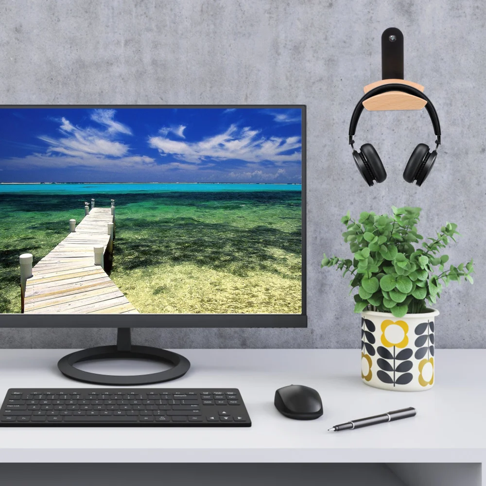 

Mount Headphone Hook Holder Headset Stand Hook Wooden Headphone Holder