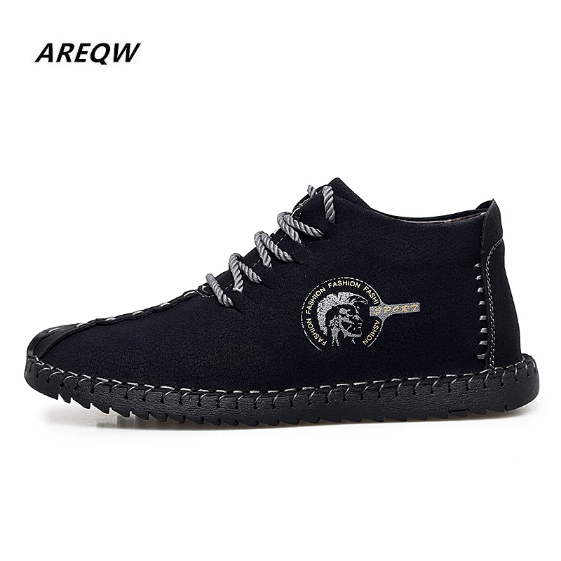 2019 Men Fashion Leather Shoes Winter Warm Sneakers Lace Up Out Door Flats Male Moccasins Non-slip Black Brown Sport | Обувь
