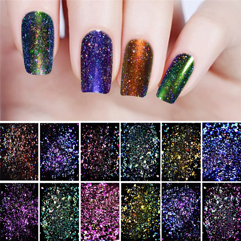 BeautyBigBang, 0,1 г, 12 цветов, блестящий блеск для ногтей, Звездный дизайн ногтей, пудра для маникюра Кончиков Ногтей, украшения, хромированная пудра для ногтей