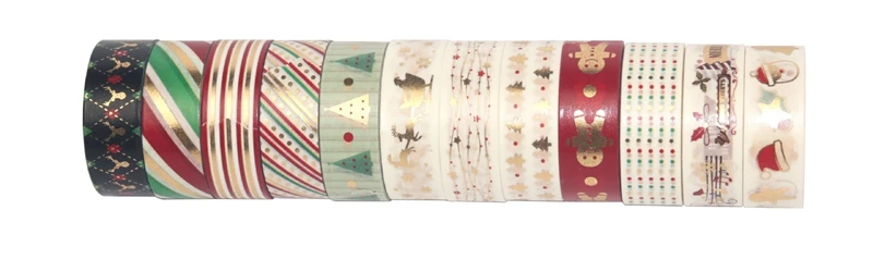 

Wholesale 12pcs/lot Cute Christmas Foil Washi Tapes Set DIY Decor Scrapbooking Planner Adhesive Masking Tapes Kawaii Stationery