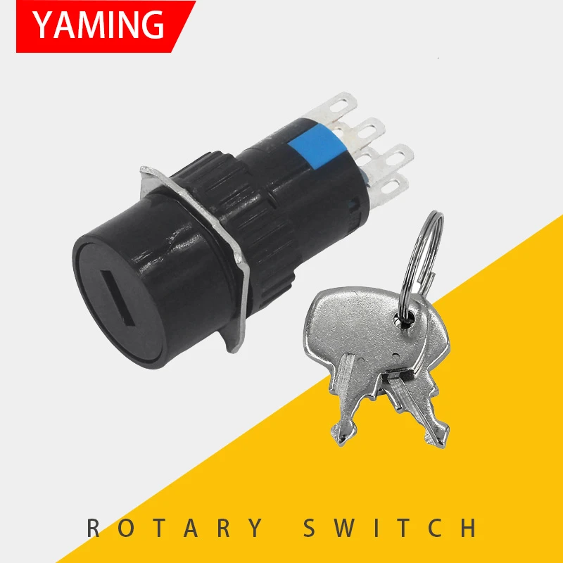 Поворотный переключатель с кнопкой 16 мм два/три положения 3/6 контактов