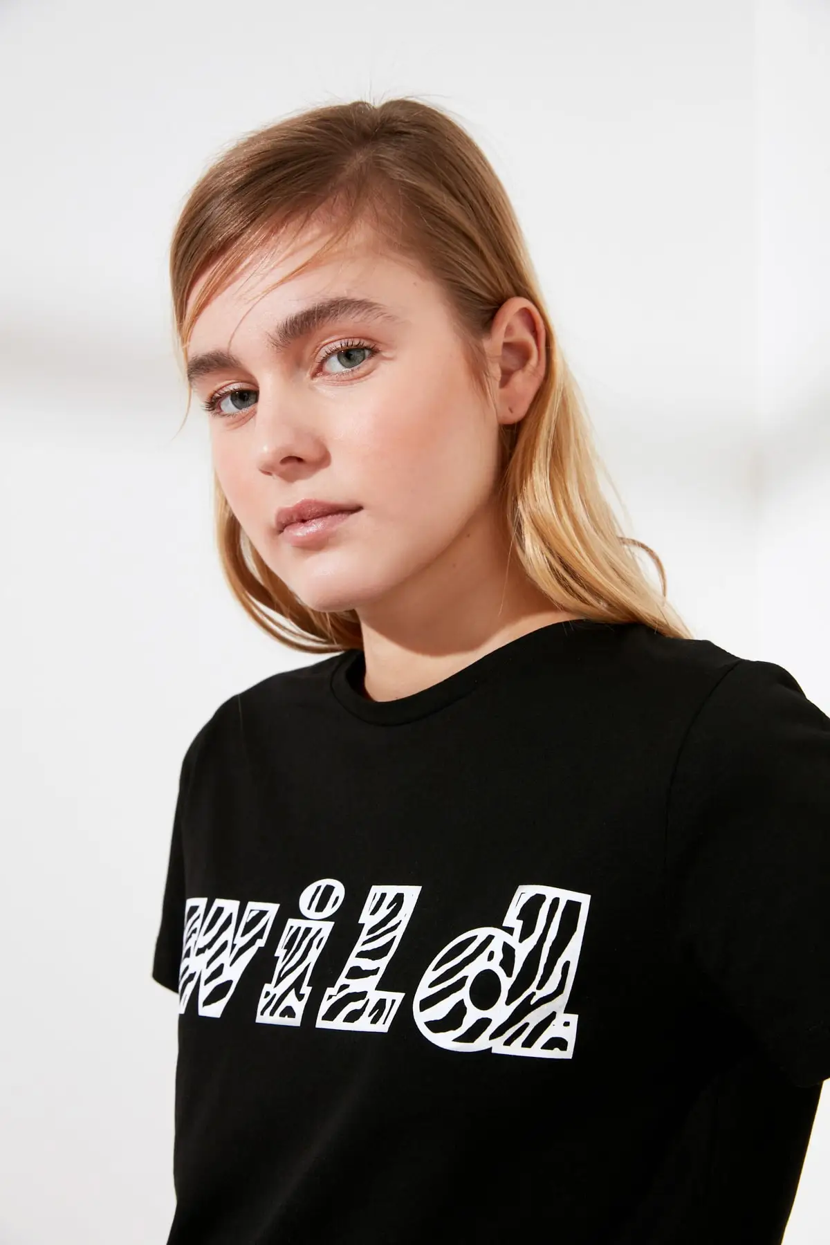 Коричневая Базовая Трикотажная футболка с принтом TWOSS19GH0013 | Женская одежда