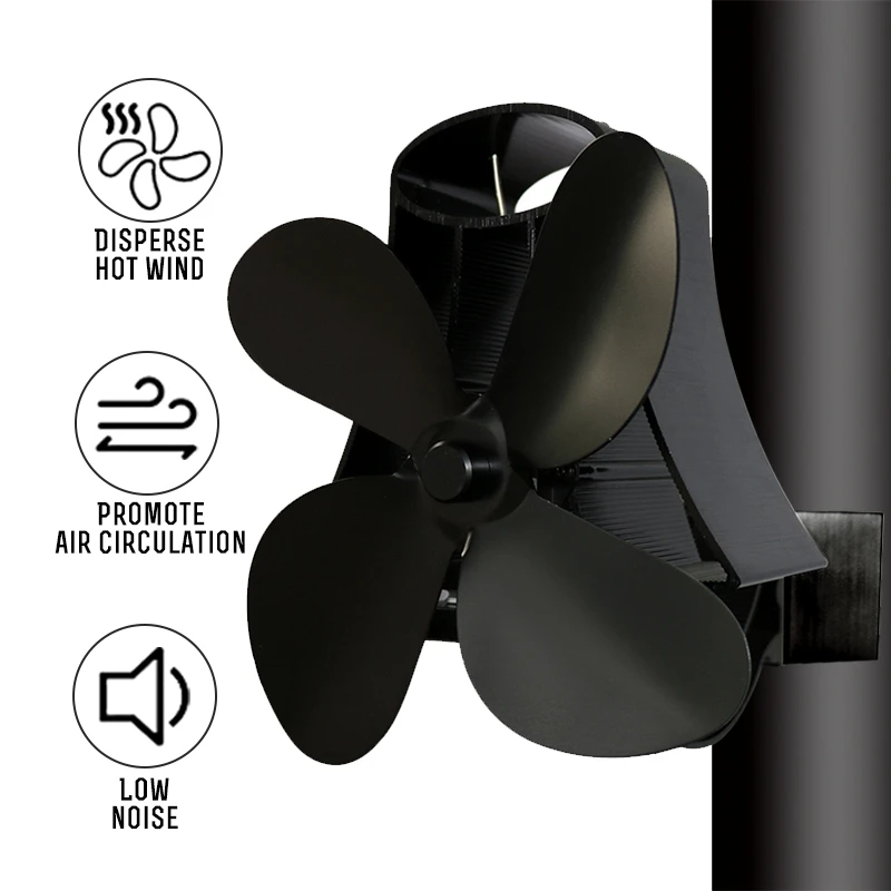 

Wall mounted type 4 Blade Heat Powered Stove Fan Log Wood Burner Eco Quiet Home Fireplace Fan Fuel Saving Distribution Heat