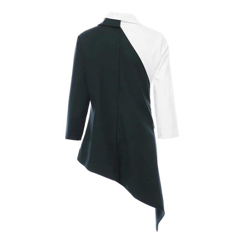

VGH Office Lady Asymmetrical Hit Color Patchwork Blazer For Women Long Sleeve Sexy Hollow Out Coat Female 2021 Spring Fashion