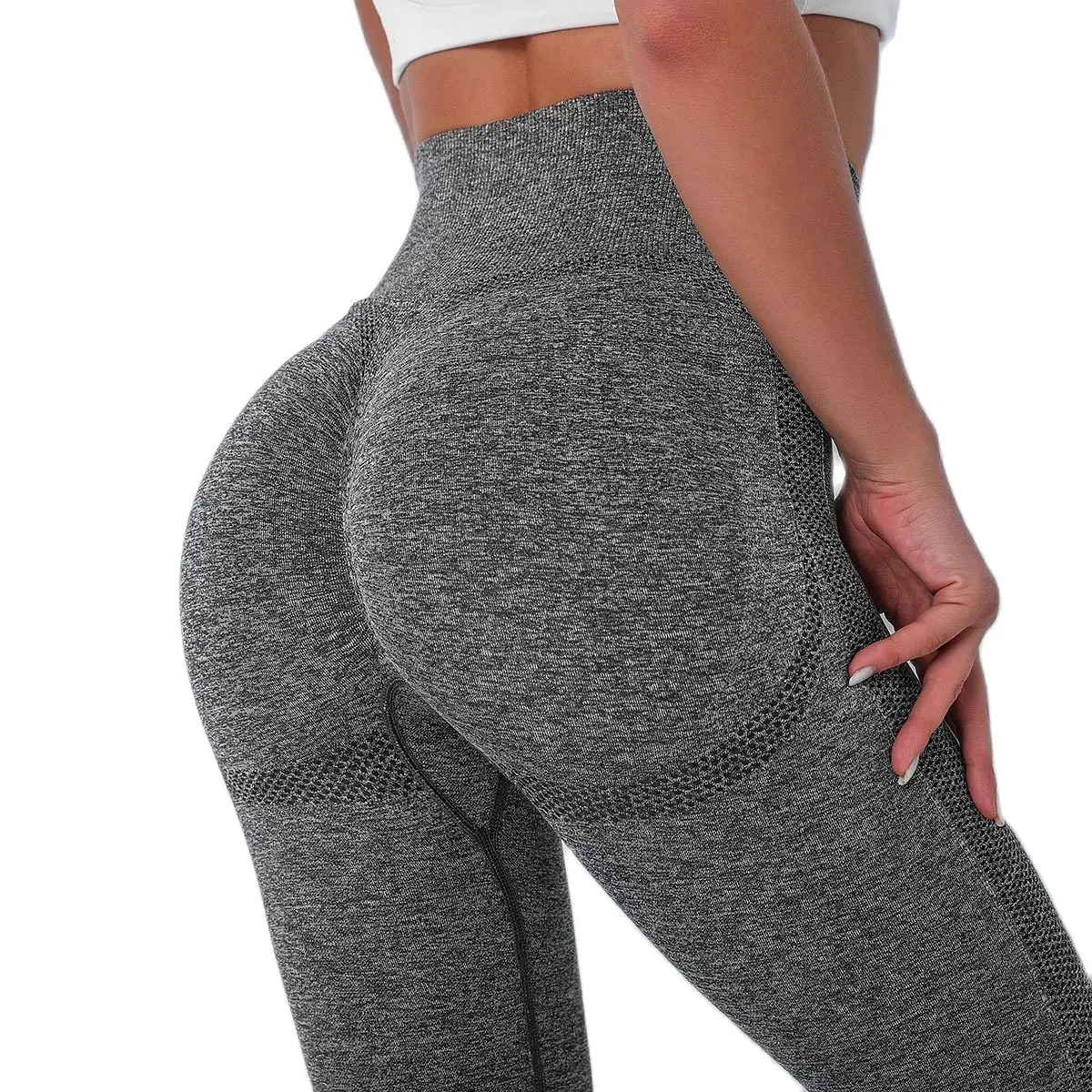 

Европейские и американские бесшовные трикотажные пикантные дышащие штаны для йоги со смайликом женские спортивные штаны для бега и фитнес...