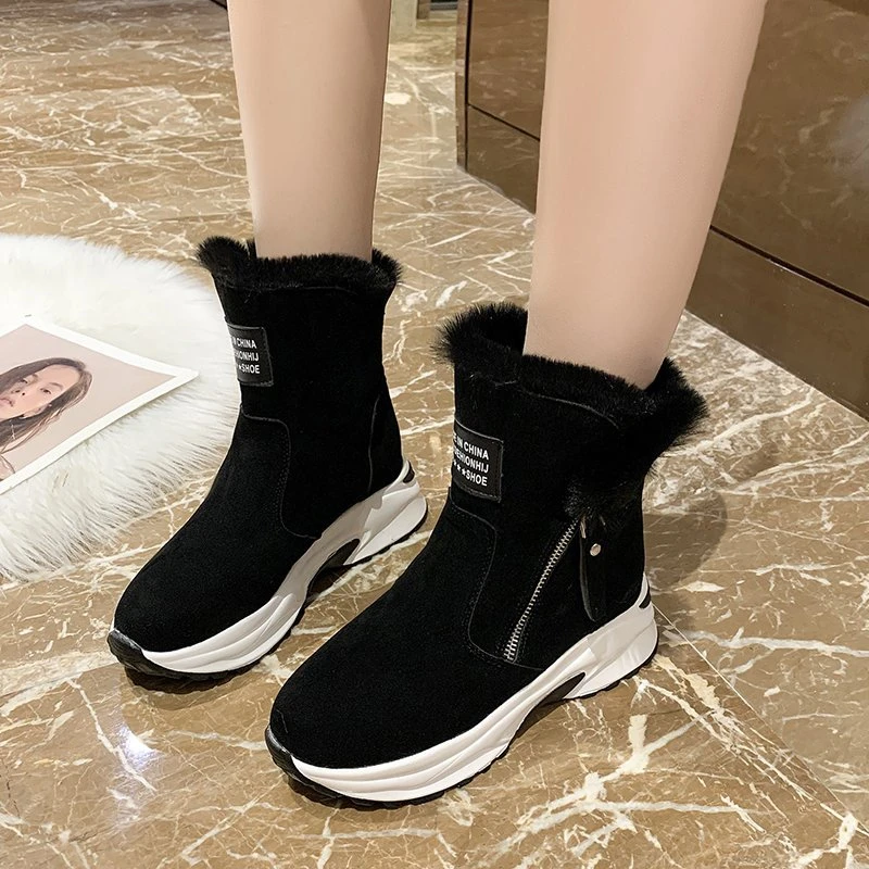 2022 Woman Shoes New Zipper Snow Boots for Women Winter Suede Platform Ankle Boots Ladies Casual Warm Plush Woman Winter Boots