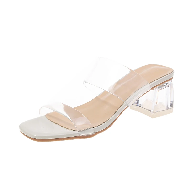 1090 White Women Sandals Shoes Celebrity Wearing Simple Style PVC Clear Strappy Buckle High Heels Woman Transparent Heels Yellow - Цвет: 1090 White