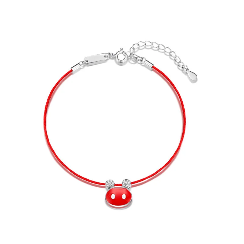 

Браслет из серебра 100% пробы с инкрустированным цирконием, Милая мышка, Зодиак, красная веревка, Короткие ювелирные изделия, подарок для женщ...