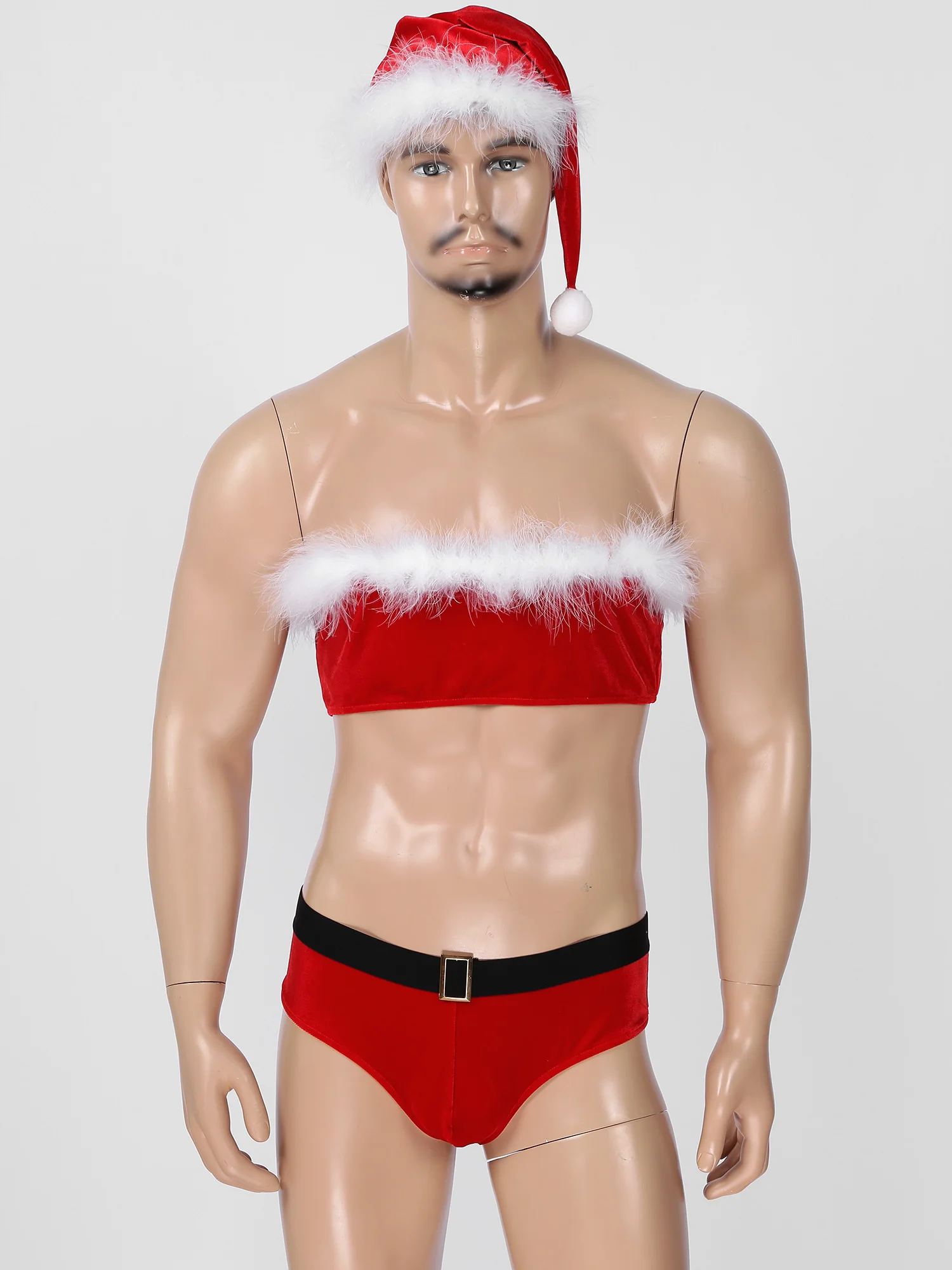 Men Christmas Lingerie Suit Nightwear Feather Trimming Velvet Strapless Crop  Top Elastic Waistband Briefs with Santa Hat Set - купить по выгодной цене |  AliExpress