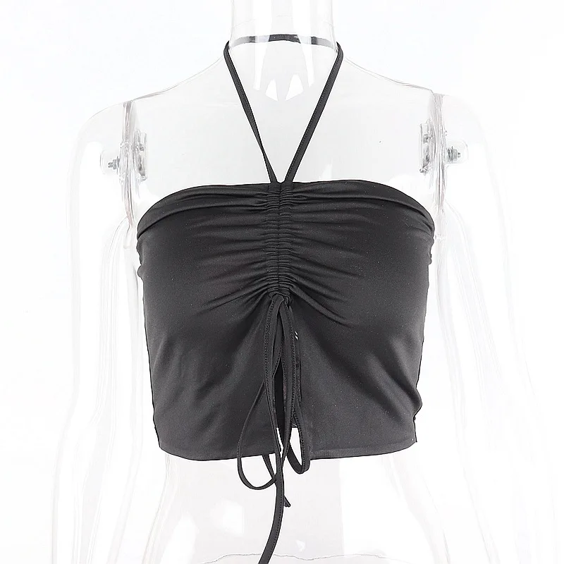 

Ruched Drawstring Halter Neck Sexy Crop Tops Women Sleeveless Backless Cute Cropped Top Y2K Summer Top Outfits