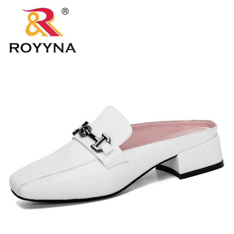 ROYYNA 2020 New Designers Popular Flat Shoes Fashion Mules Women Square Toe Slip On Sandalias Woman Slipper Summer Sandals Comfy | Обувь