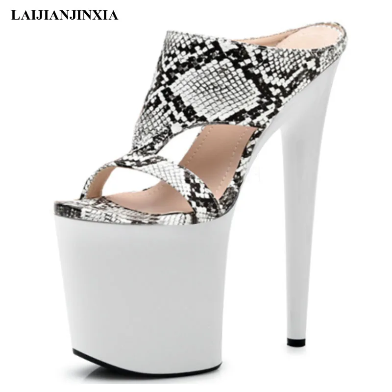 

8 Inch Models Snake Print Dress Women Stripper Heels Peep Toe Concise Platform Slippers Sexy Fetish Nightclub Pole Dance Shoes