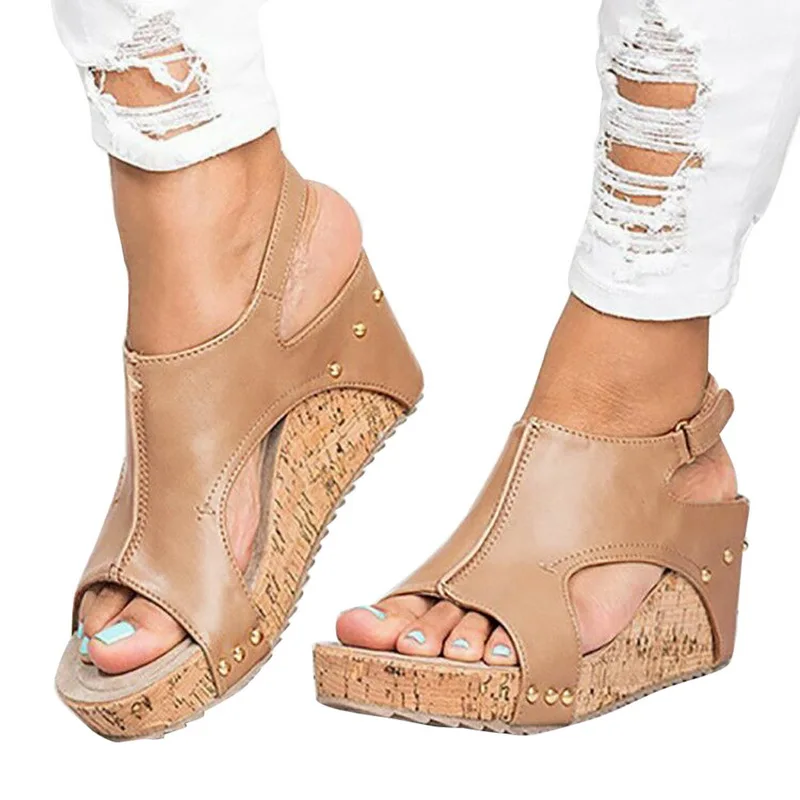beige Босоножки на платформе; женские туфли на танкетке; Sandalias Mujer; летние туфли-сабо; женские эспадрильи; женские босоножки - Цвет: beige