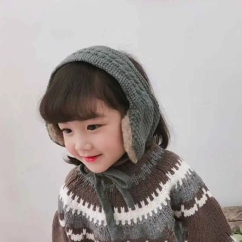 Детские винтажные шерстяные чехлы с ушками милые теплые вязаные осенне-зимние