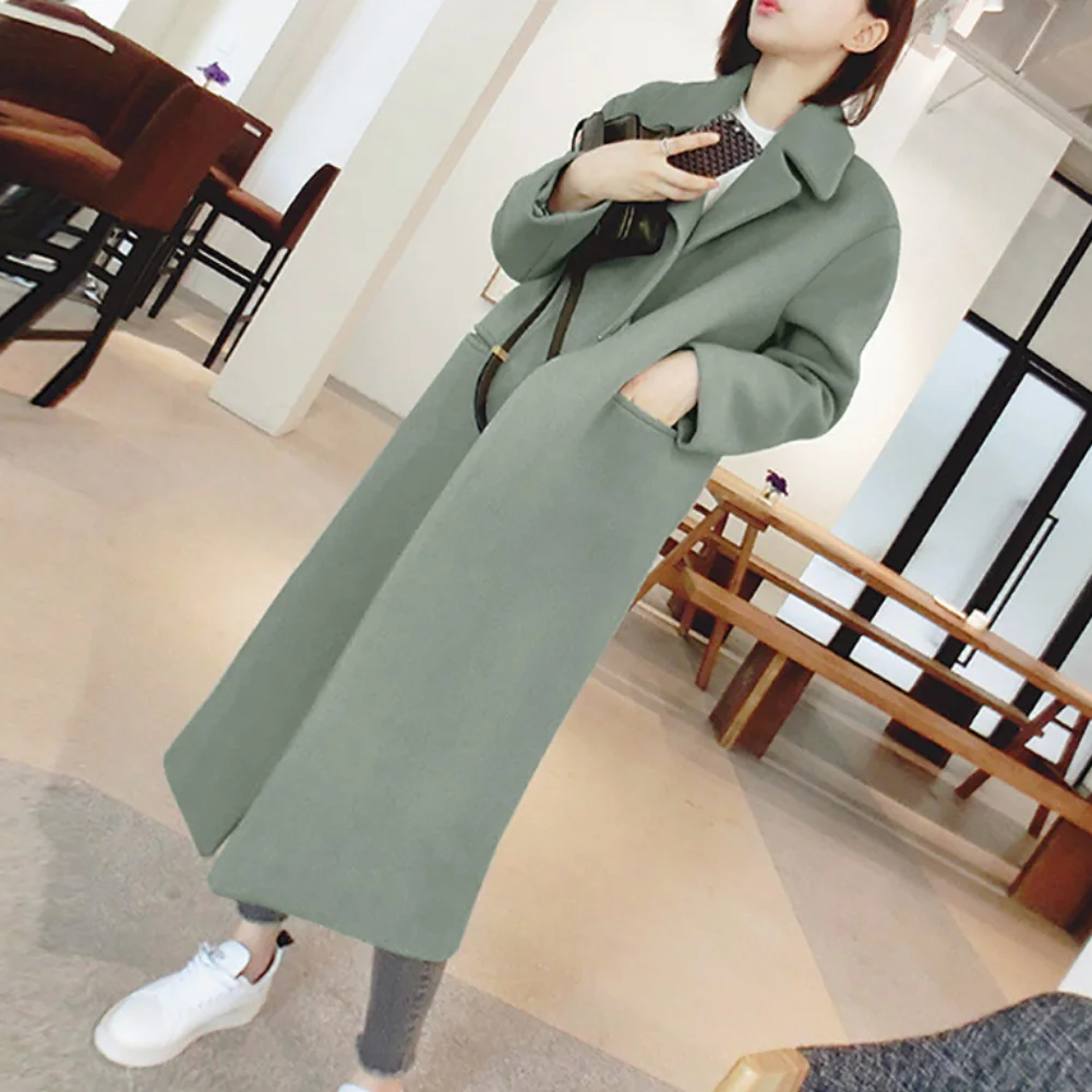 Женский зимний однотонный облегающий длинный Тренч с отложным воротником теплая