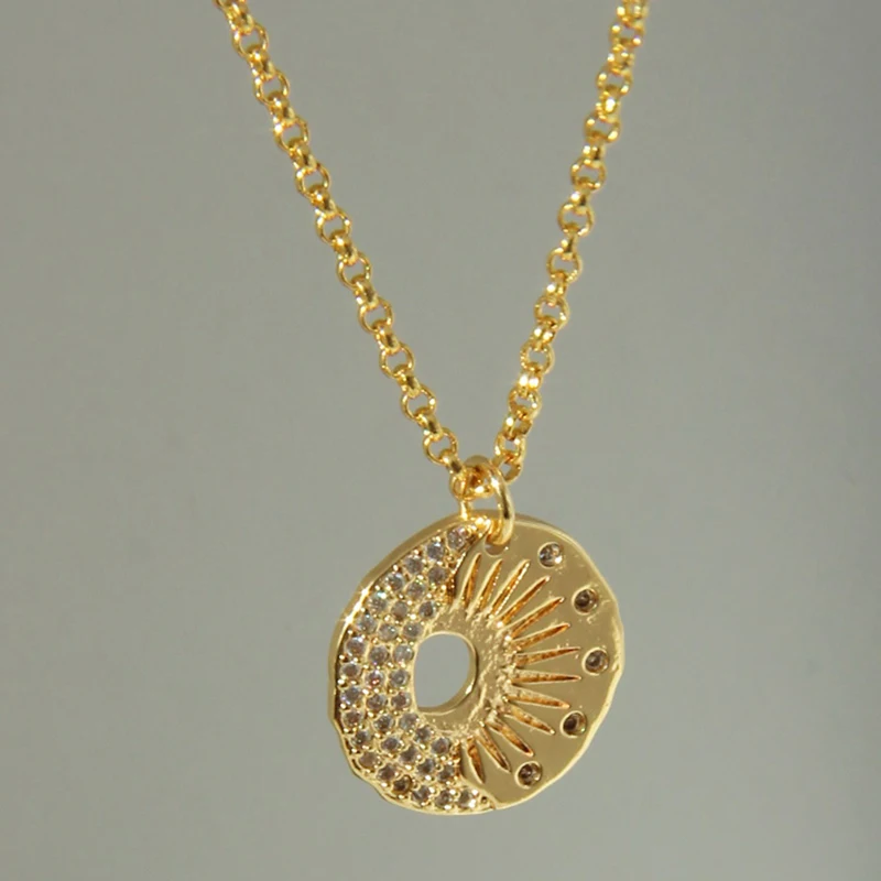 

Peri'sBox 2 Designs Figaro Chain Sunburst Coin Necklaces Cubic Zircon Eye Crescent Necklaces for Women Brass Vintage Jewelry Hot