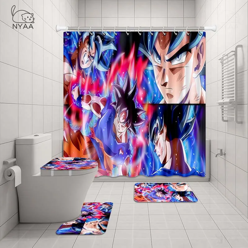 NYAA 4 шт. DRAGON BALL занавеска для душа стойка для тряпок крышка для унитаза коврик набор ковриков для ванной комнаты декор - Цвет: NY5460