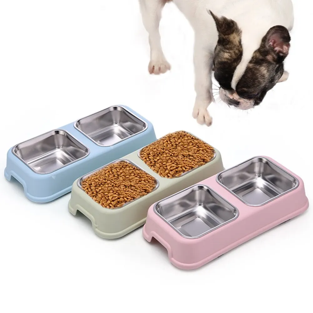 Миски из нержавеющей стали для собак и кошек двойные миски щенков