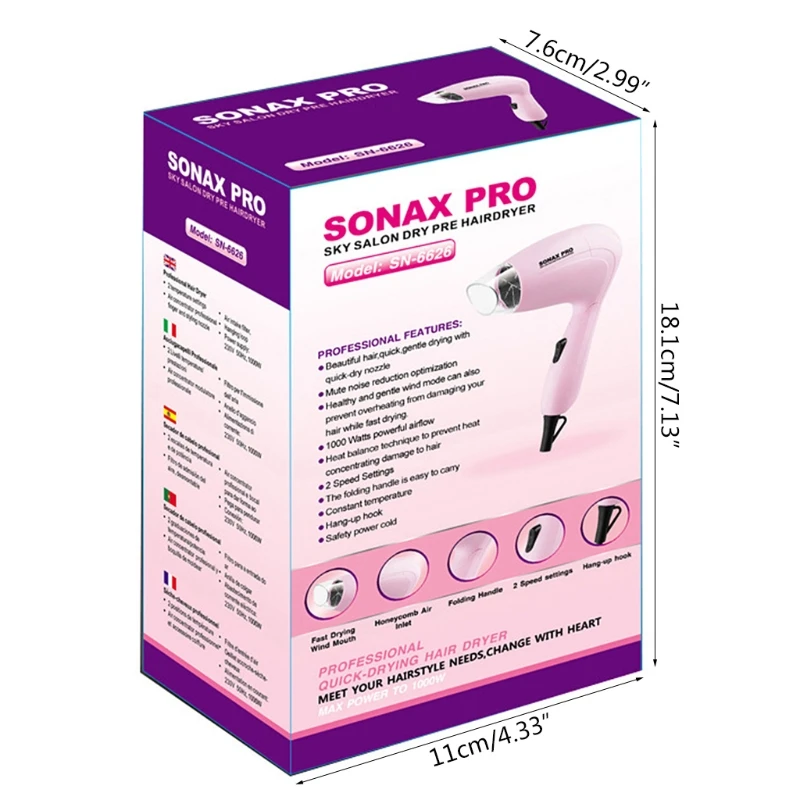 

Mini Portable Foldable Handle Compact 1000W Hair Dryer Blow Dryer Hot Wind Low Noise Long Life for Outdoor Travel