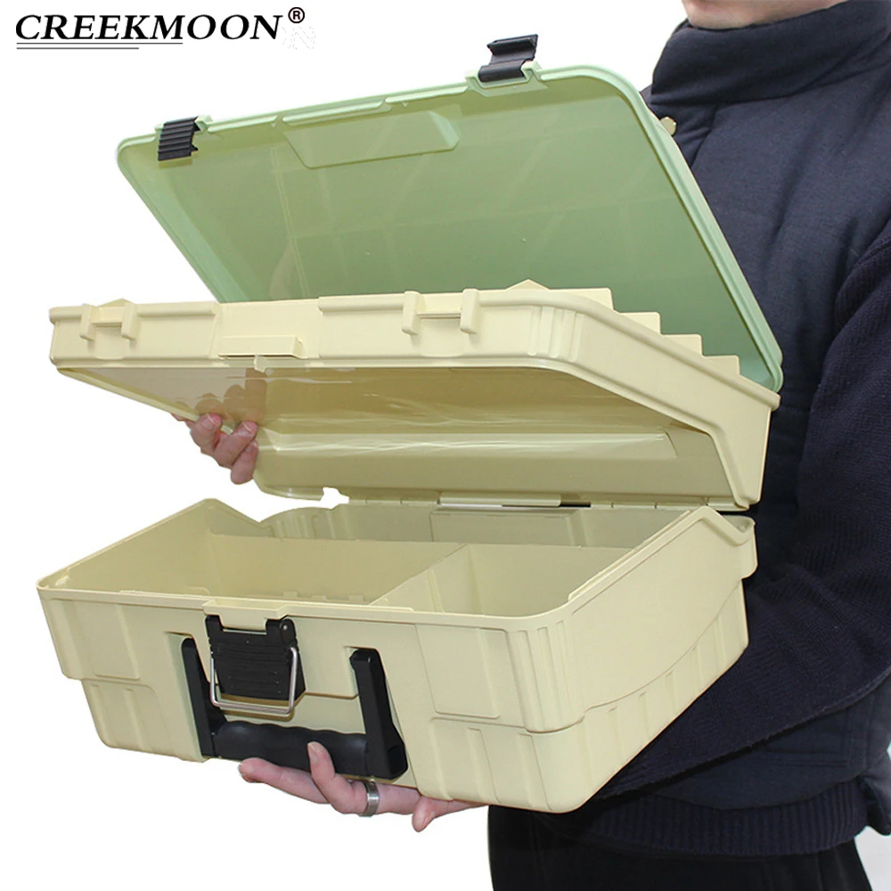 

Коробка для рыболовных снастей, приманки, крючки, чехол для хранения приманки из АБС-пластика, 2 слоя, 40*25*18,5 см, большая емкость, регулируемый сортировочный бокс для рыбалки