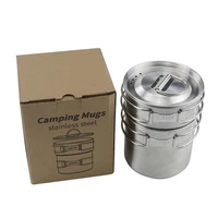 outdoor double layer 304 stainless steel water cup picnic barbecue tableware set convenient folding handle coffee cup