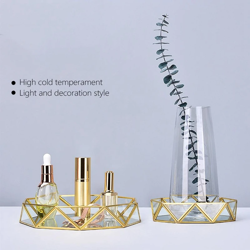 

Ins Nordic Golden Western Cake Dessert Plates Geometric Round Glass Plate Cosmetic Jewelry Storage Tray Decoration Supplies