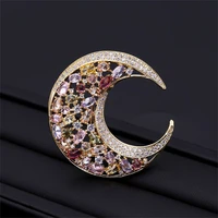 2021 new moon rhinestone brooch pin copper jewelry luxury colorful crystal zircon scarf collar pins brooches for women broche