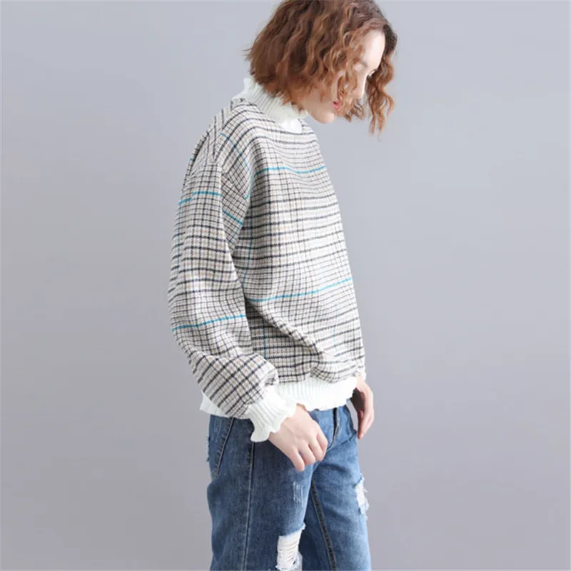

Autumn Winter Women Knitted Turtleneck Sweater Casual Soft Thick Plaid Jumper Fashion Slim Pullovers Pull femme nouveaute 2020