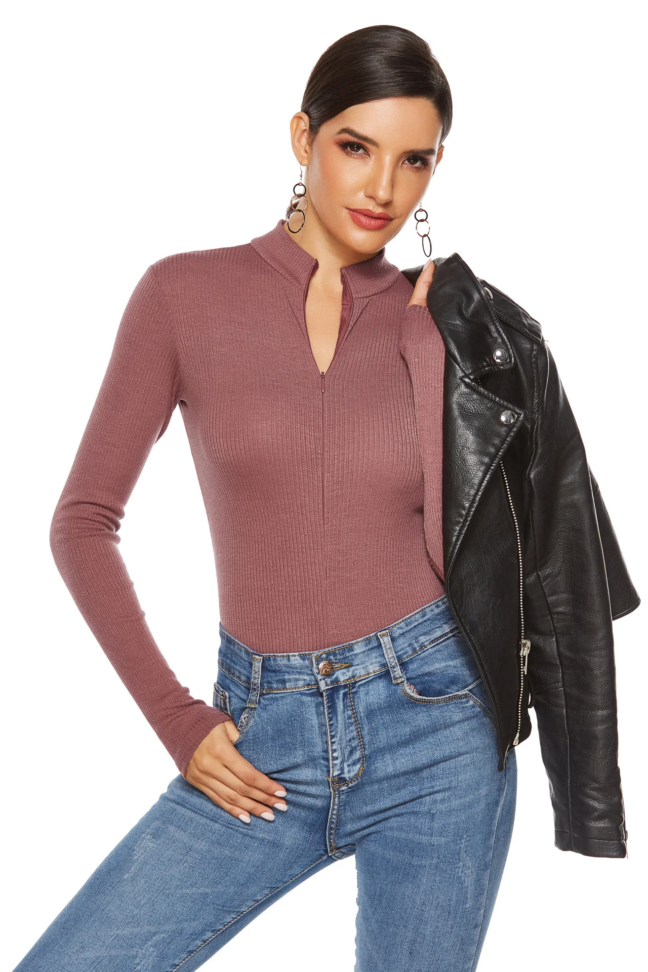 Повседневный комбинезон с воротником-стойкой боди женское сексуальное длинным