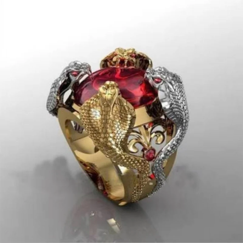

2021 Fashion Jewelry New Domineering Python Inlaid Gemstone Ring Mixed Two-Color Men'S Ring Couple Ring Romantic Gift