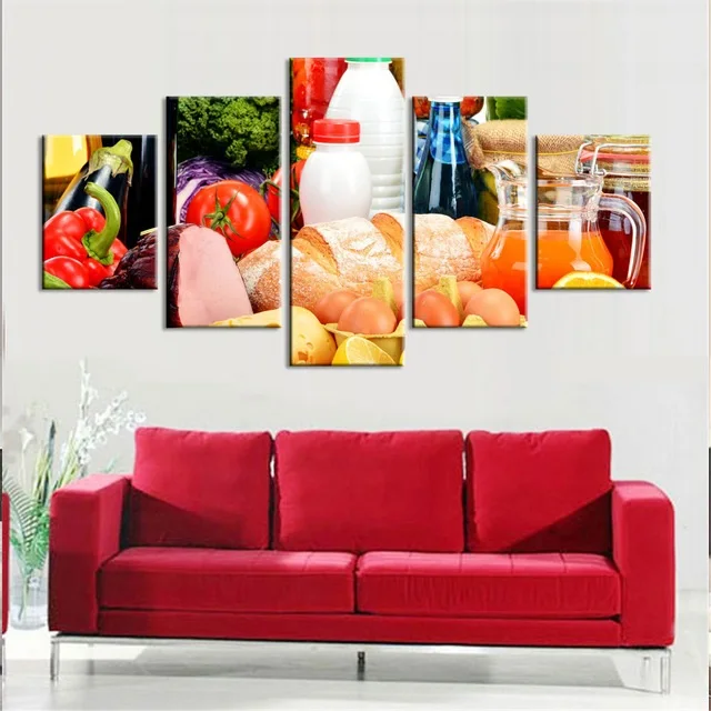Canvas Paintings Posters 9 Colorful Table Fruit Food Wall Art Framework Home Decor 5 Pieces Print Decorative Picture Living Room | Дом и сад