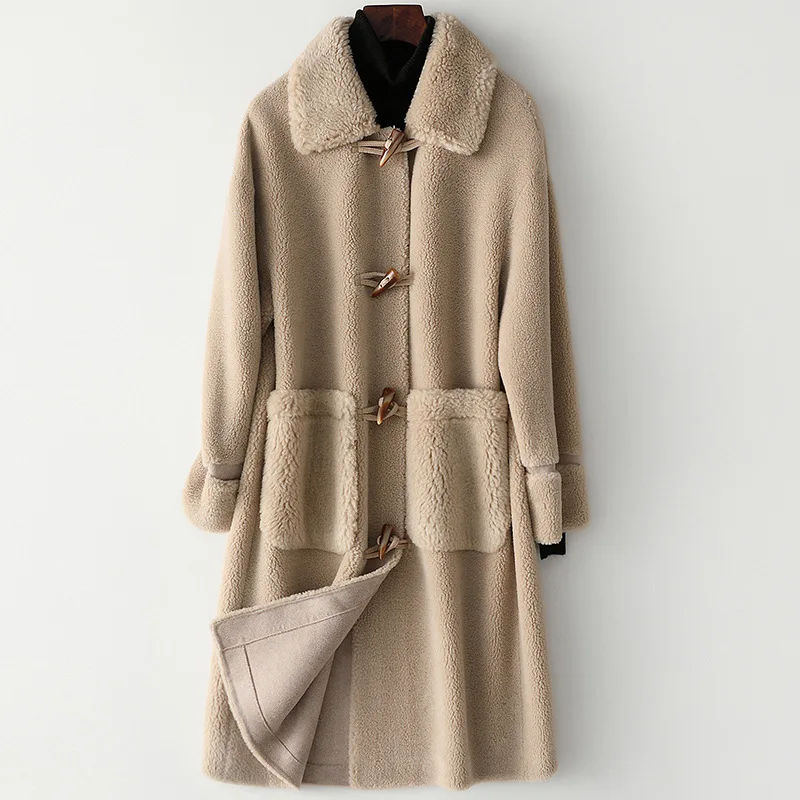 Новинка модное женское меховое пальто зимнее длинное из овечьей шерсти ягненка
