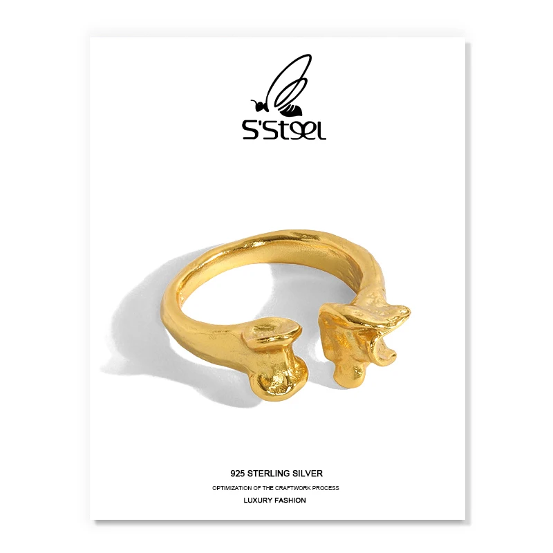 

S'STEEL Designer Rings Gift For Women Sterling Silver 925 Minimalist Irregular Gold Open Ring Bijoux Femme Argent 925 Jewellery