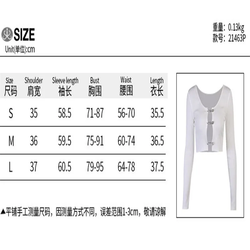 

Women Casual Long-sleeved Cardigan Spring Fall Solid Color Personality Round Neck Pin Buckle Exposed Navel T-shirt Casual Blouse