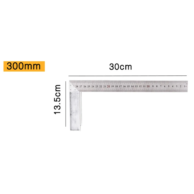 

250mm-600mm Metal L Shaped 0-90° Degree 1 Level Wide Base Angle Try Square Ruler