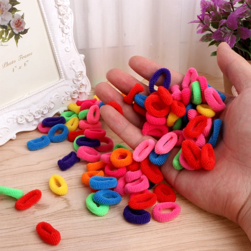 

100Pcs Kids Girl Colorful Elastic Hair Tie Band Rope Ring Band Ponytail Holder Elastic Hairbands Girls Decorations Headbands Ru
