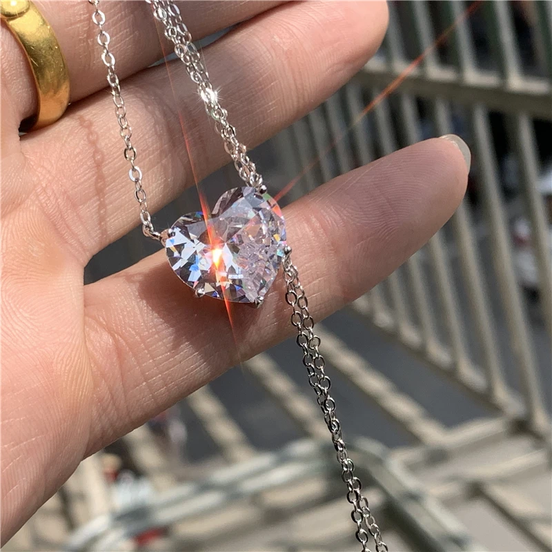 Модный кулон для влюбленных 15 мм с сердечком AAAA Циркон 100% Стерлинговое Серебро 925