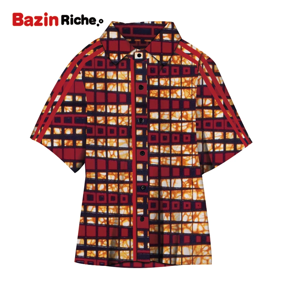 

New Boy's Shirts Tops Bazin Riche African Wax Print Ankara Shirt 100% Cotton Shirt for Boys Children Kids African Clothes WYT380
