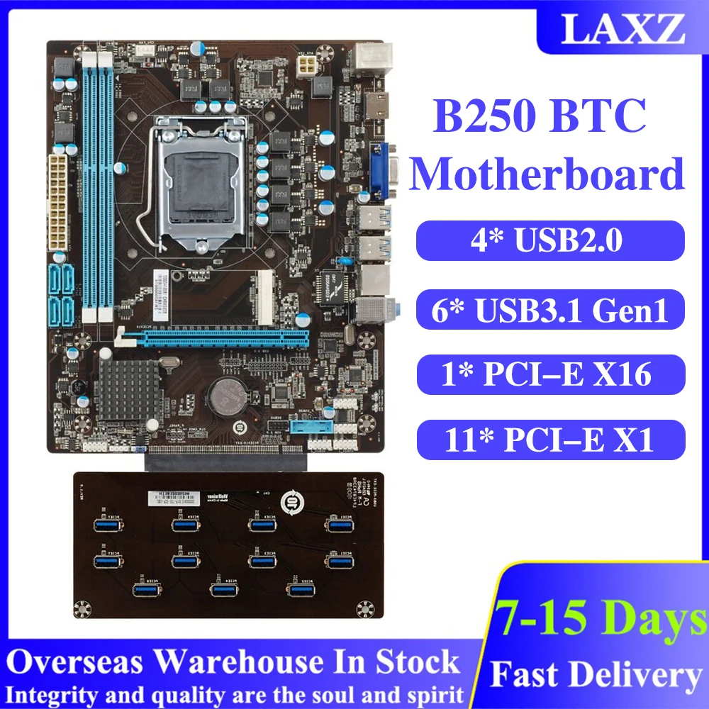 

Материнская плата B250 для майнера, DDR3, LGA 1151, поддержка 12 GPU, с PCIE расширительной картой, десктопный компьютер, материнская плата для майнера