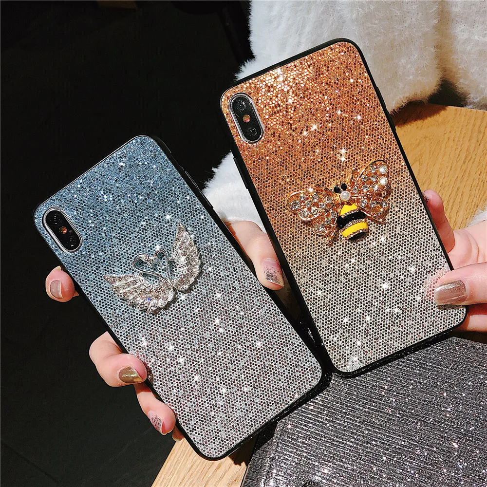 Для samsung Galaxy S8 S9 S10 S7 Plus роскошный чехол с розами и бриллиантами для samsung Note9 8 A6 A7 A8 A9+ Plus Сияющий Фламинго пчела чехол для телефона