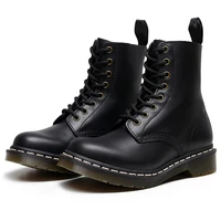 genuine leather ankle women boots autumn winter round toe lace up high top fashion warm snow shoes motorcycle boots black couple
