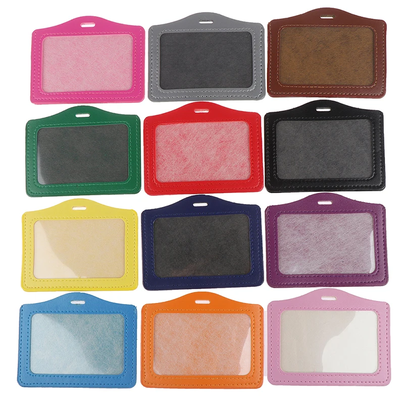 

10PCS Men PU Card Holder Business Badge Card Case Student PU Leather ID Name Card Holder Women Employee Transparent Card Cover