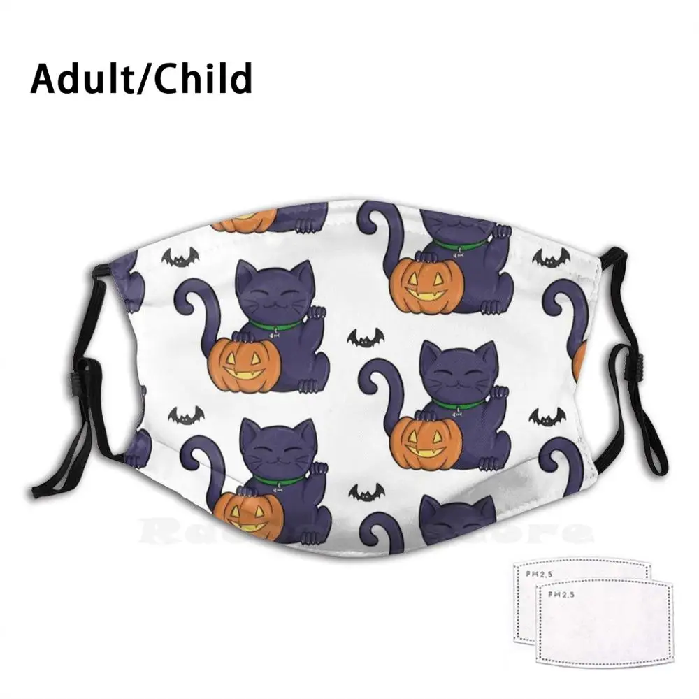 

Halloween Luck Adult Kids Anti Dust Filter Diy Mask Maneki Neko Neko Cat Luck Cat Lucky Lucky Cat Halloween Pumpkin Bats