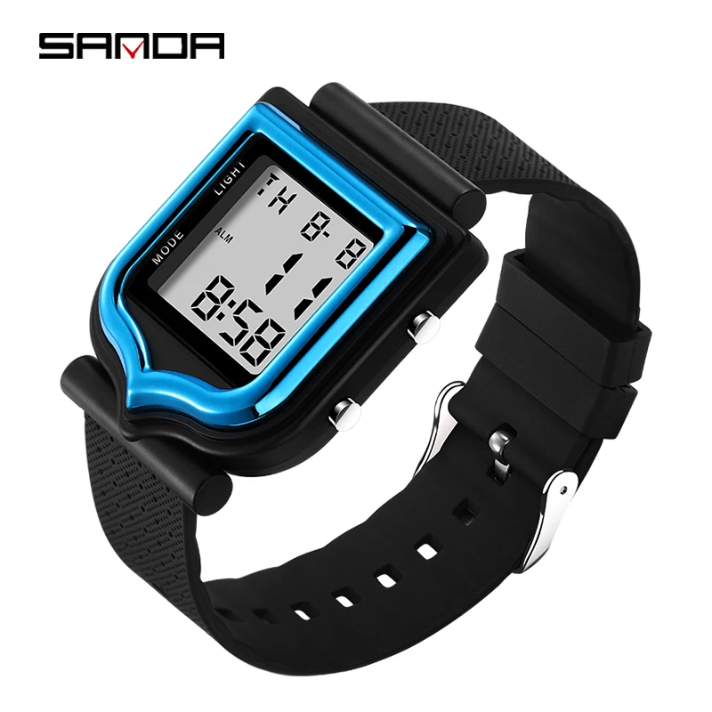 black blue SANDA, спортивные часы, мужские электронные часы, многофункциональные часы, мужские электронные часы, мужские светодиодный электронные часы - Цвет: black blue