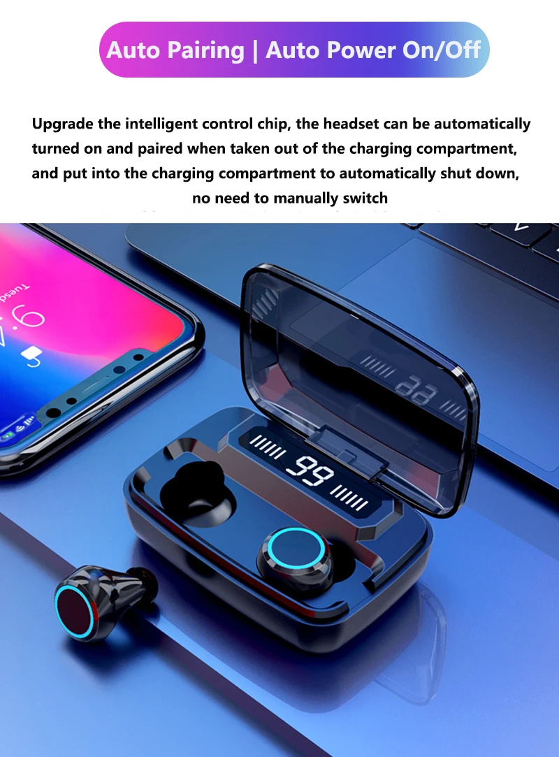 Bluetooth V5.0 наушники с сенсорным управлением беспроводные наушники IPX7 водонепроницаемые спортивные наушники+ 3500 мАч Внешний аккумулятор для всех телефонов
